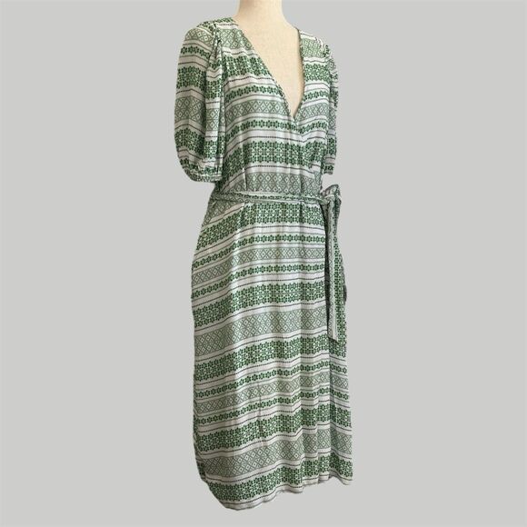 Ann Taylor Wrap Midi Dress Size 10 Shamrock Green Textured Career Office Brunch - Picture 3 of 16